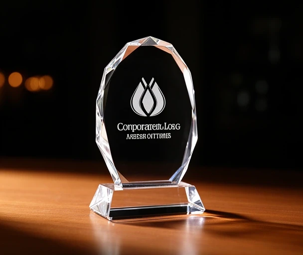 Trophée cristal gravé logo entreprise